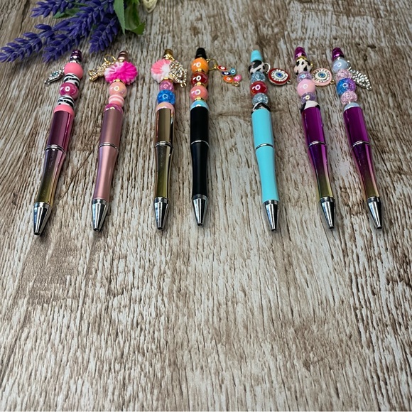 Writing Pen Evil Eye Flower Artisan Beaded Silicone m Custom Handcrafted Office - Picture 3 of 9